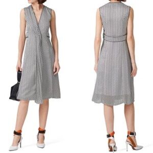 Deborah Lyons Ashley Stripes Black White Wrap Asymmetrical Draped Midi Dress 8